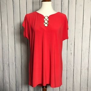 Stylish Red Blouse with Gold Detail